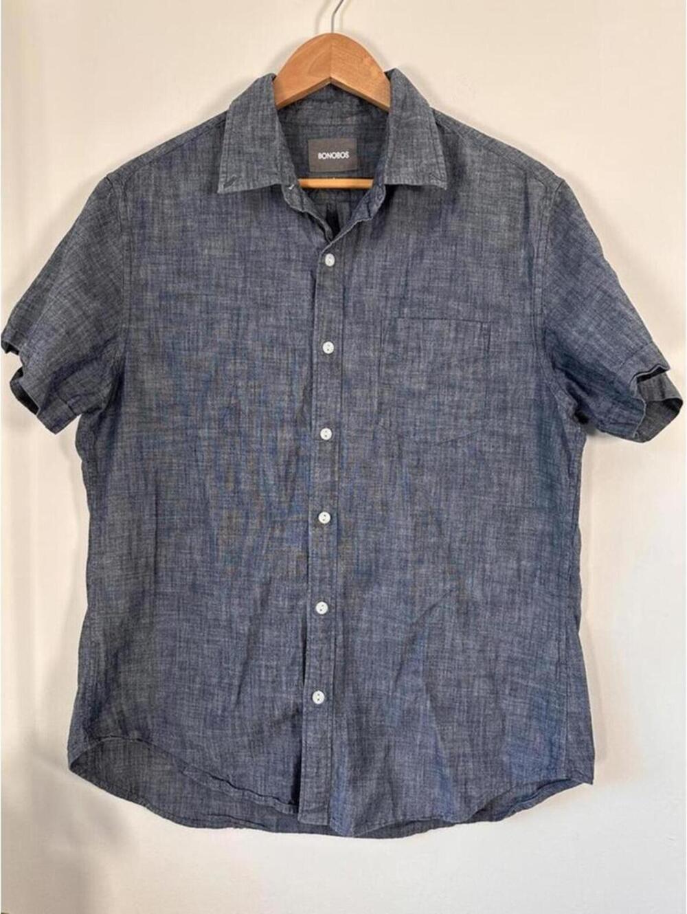 Bonobos Stretch Riviera short-sleeve Chambray Cotton button-up Shirt L Slim